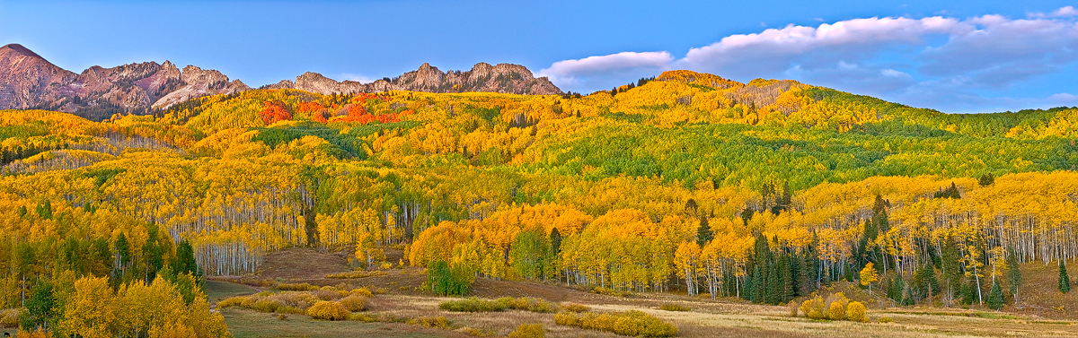 An afternoon pano photograph of the Raggeds, near Crested Butte, Colorado.