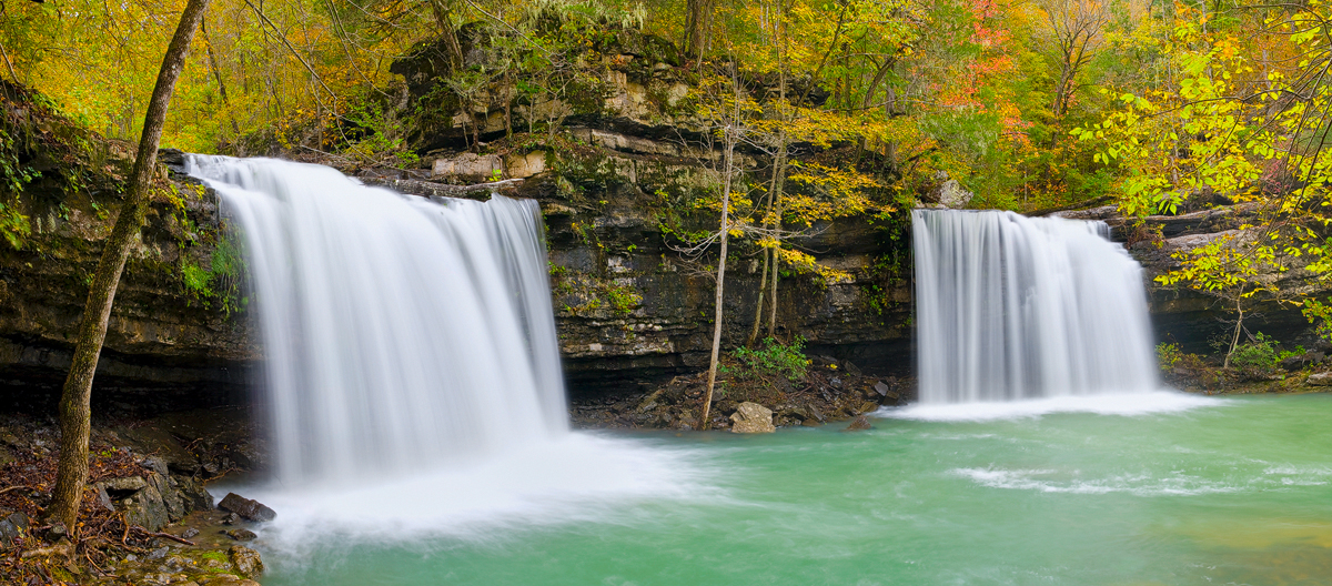 Rare combination of peak fall color and a waterfall at the same time.  Arkansas Nature Photography