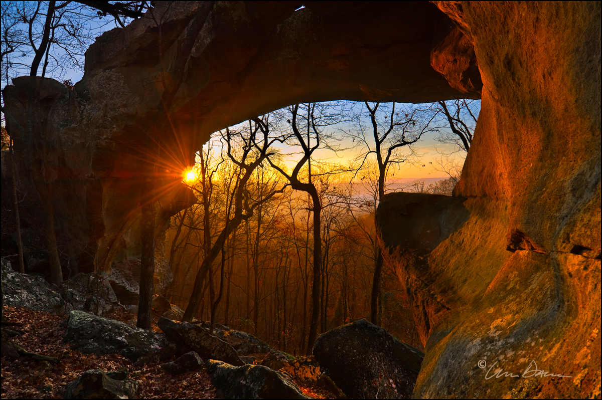 Winter solstice sunrise at Buzzard Roost Arch.