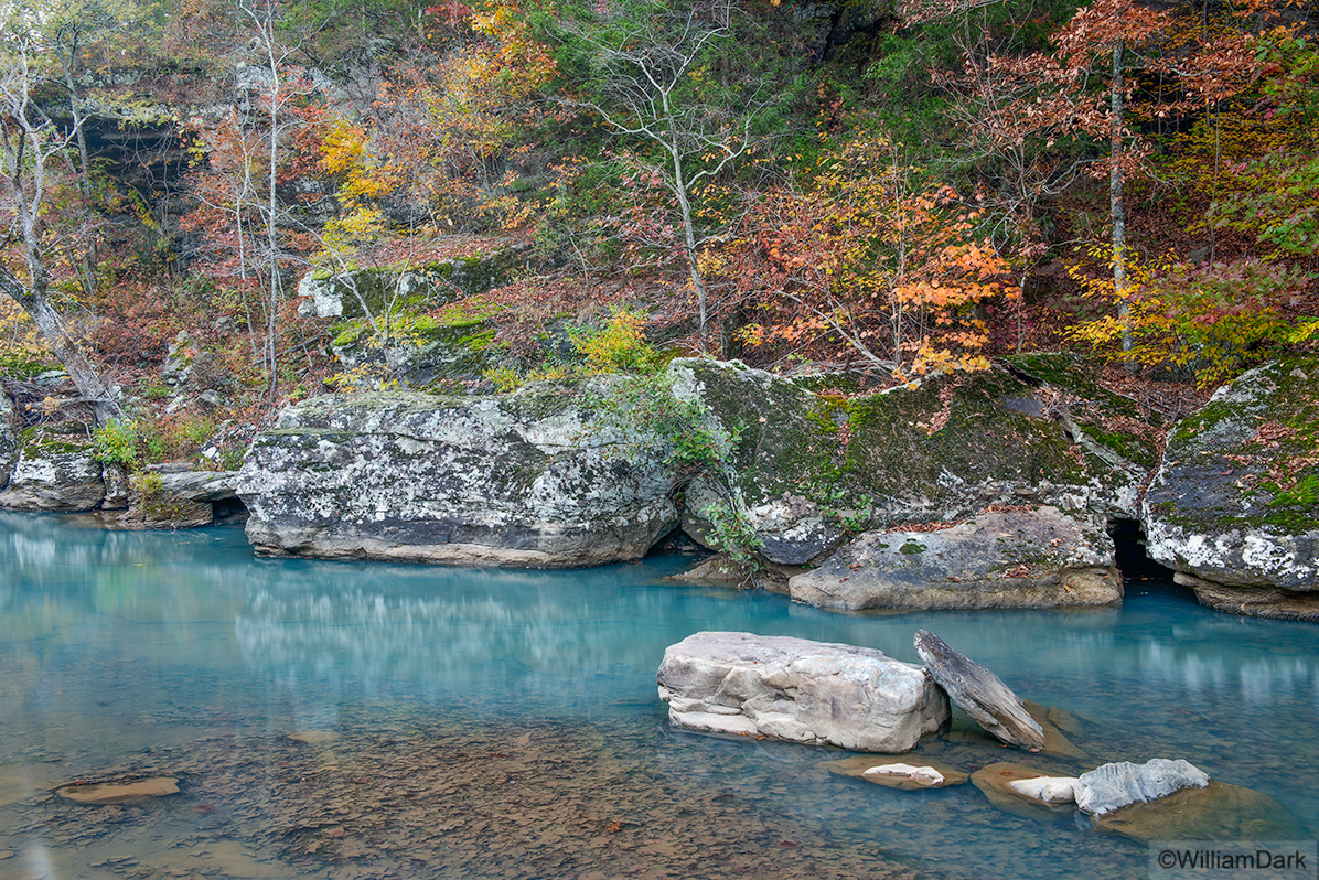 Clear blue pool of water along a portion of Falling Water Creek in Arkansas.  The unique geology and lack of pollution combine...