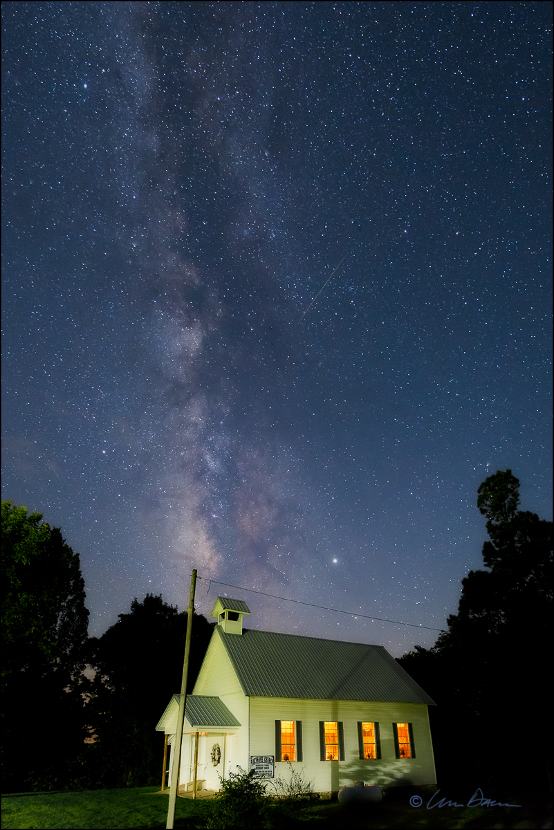 Milky Way rising over beautiful Cozyhome Church, near the lower Buffalo National River.