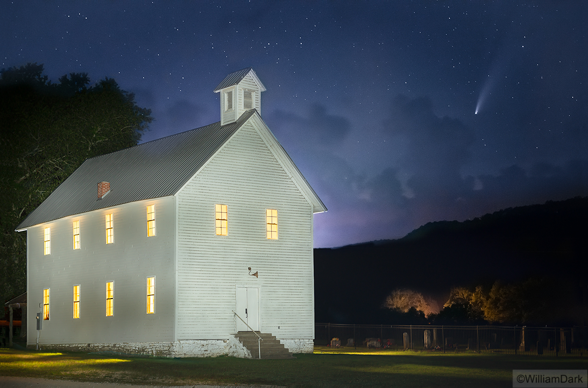 The historic Boxley Valley Church and NEOWISE comet - from July, 2020.